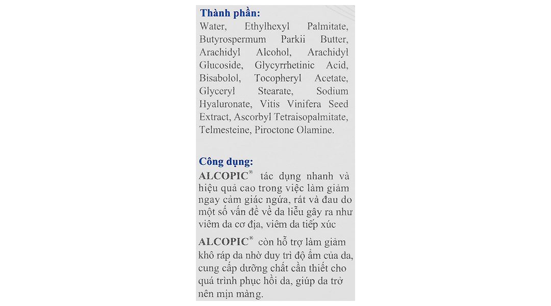 Kem Alcopic giảm cảm giác ngứa, rát, đau do viêm da cơ địa tuýp 40ml - 18