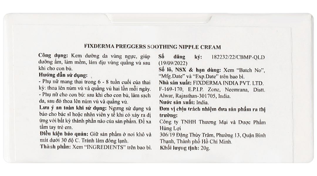 Kem Fixderma Preggers Soothing Nipple giúp dưỡng ẩm vùng núm vú
