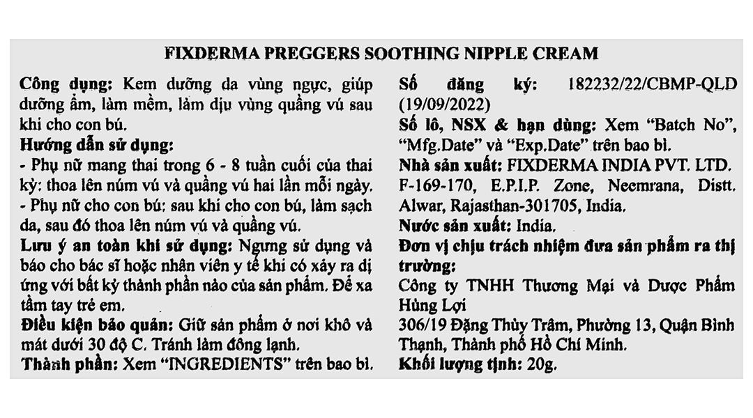 Kem Fixderma Preggers Soothing Nipple giúp dưỡng ẩm vùng núm vú