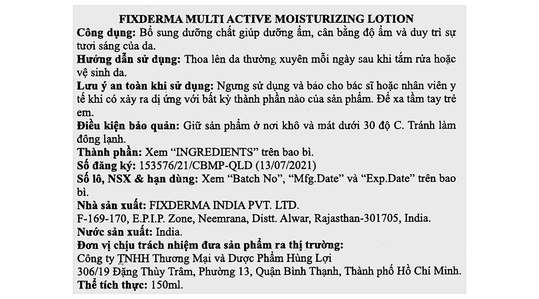 Lotion Fixderma Multi Active Moisturizing giúp dưỡng ẩm, cân bằng độ ẩm cho da tuýp 150ml - 11
