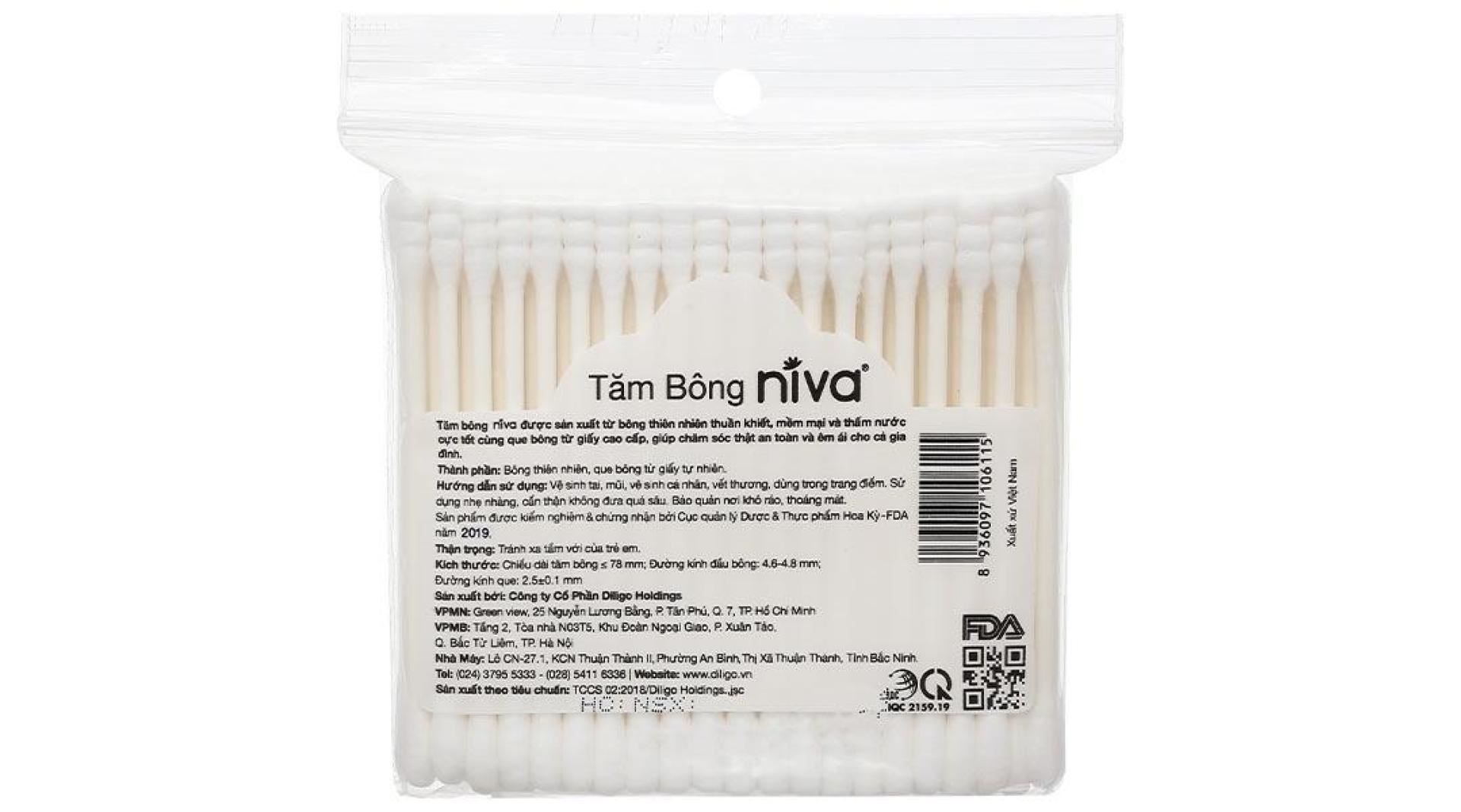 Tăm bông người lớn Niva AZP2 thân giấy đầu tròn và xoắn