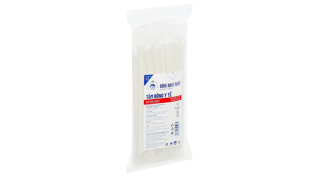 Tăm bông y tế Bông Bạch Tuyết thân nhựa, đầu tròn Fi03