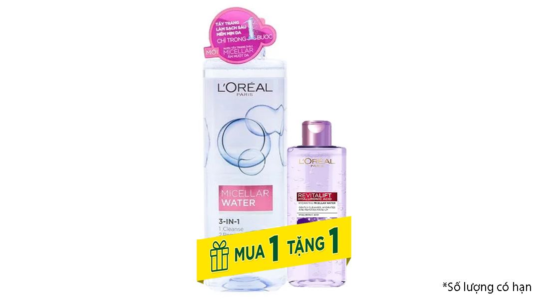 Nước tẩy trang L'Oréal Micellar 3 in 1 dưỡng ẩm cho da khô, da thường