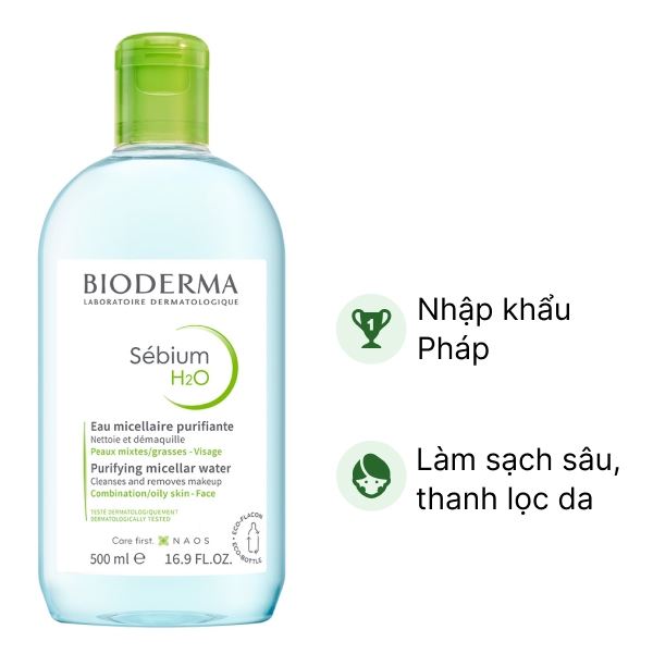 Nước tẩy trang Bioderma Sébium H2O làm sạch sâu cho da dầu và da hỗn hợp chai 500ml