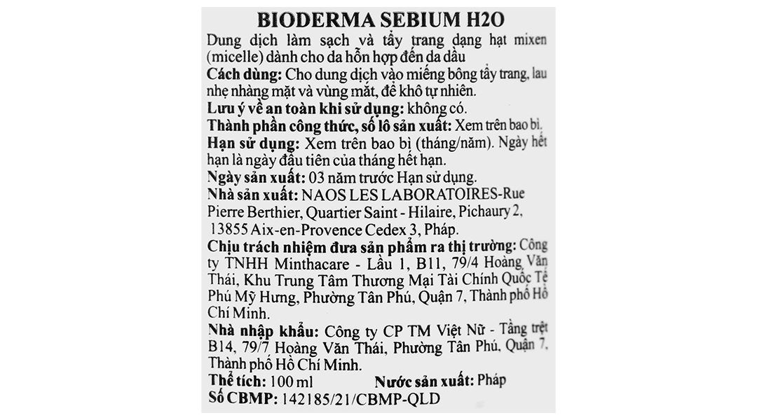 Nước tẩy trang Bioderma Sébium H2O cho da hỗn hợp và da dầu