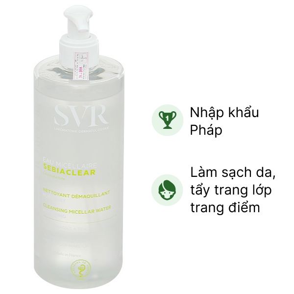 Nước tẩy trang SVR Sebiaclear Eau Micellaire làm sạch da, tẩy trang lớp trang điểm chai 400ml