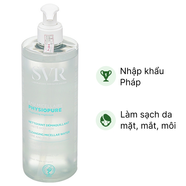 Nước tẩy trang SVR Physiopure Eau Micellaire làm sạch da mặt, mắt và môi chai 400ml