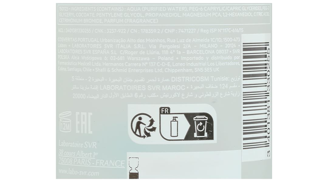 Nước tẩy trang SVR Physiopure Eau Micellaire làm sạch da mặt, mắt, môi