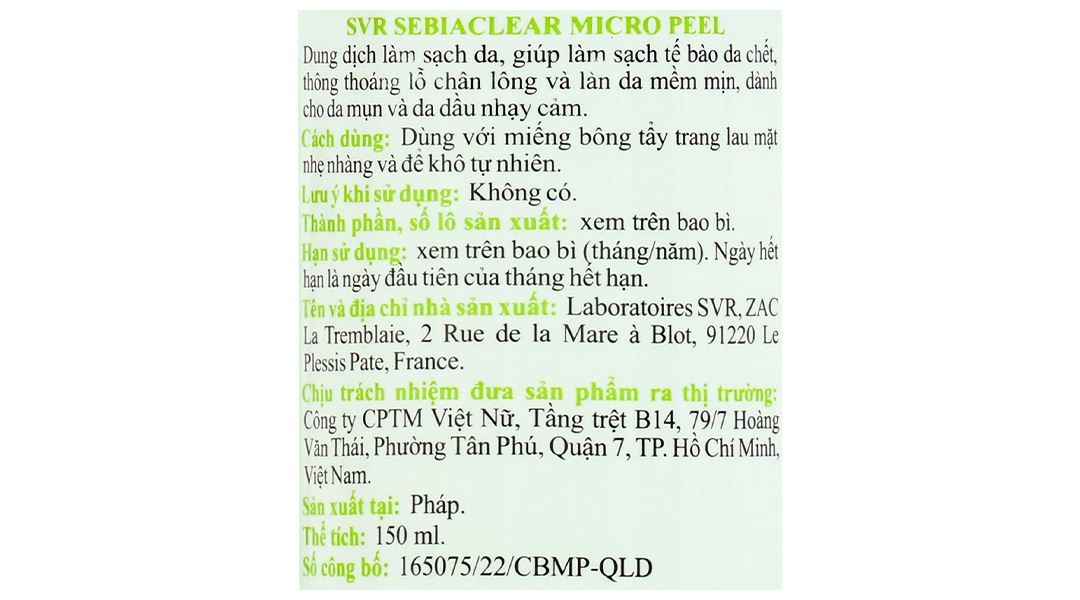 Nước tẩy trang SVR Sebiaclear Micro Peel cho da dầu, mụn