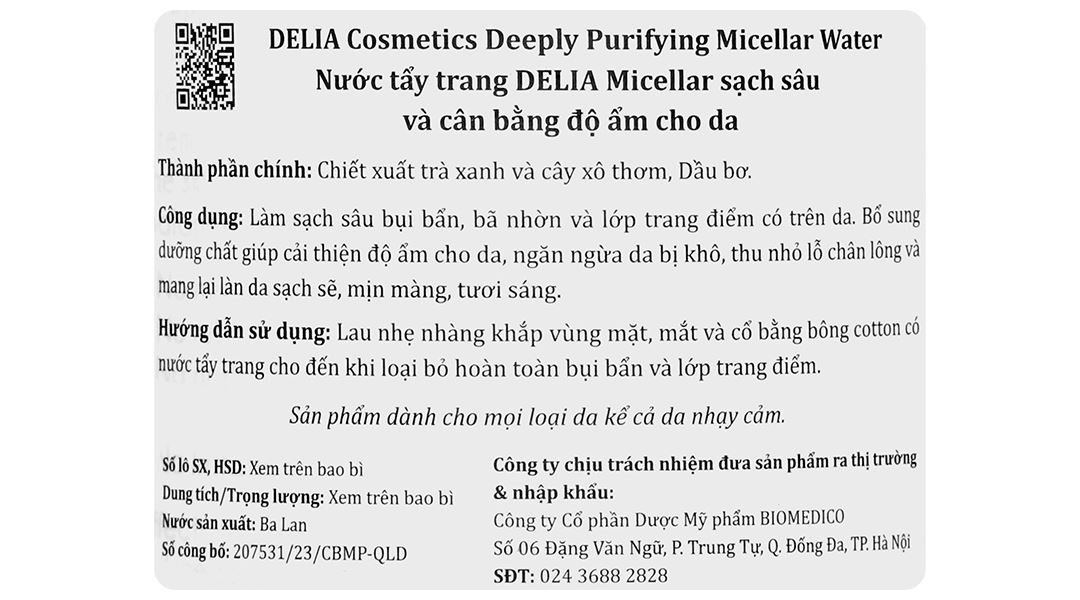 Nước tẩy trang Delia Cosmetics Deeply Purifying Micellar Water