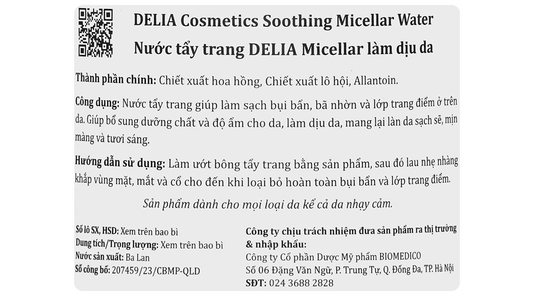 Nước tẩy trang Delia Cosmetics Soothing Micellar Water
