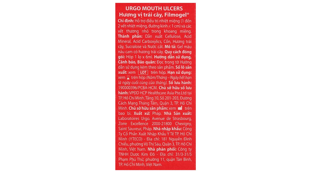 Gel bôi Urgo Mouth Ulcers hỗ trợ giảm nhiệt miệng