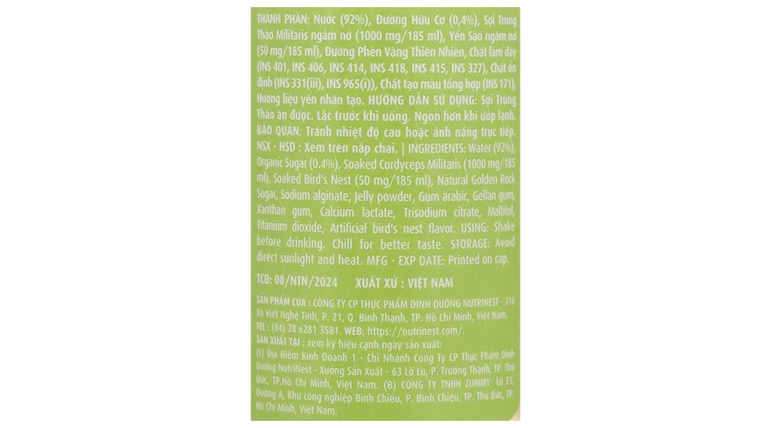 Nước yến sào và đông trùng hạ thảo Green Bird