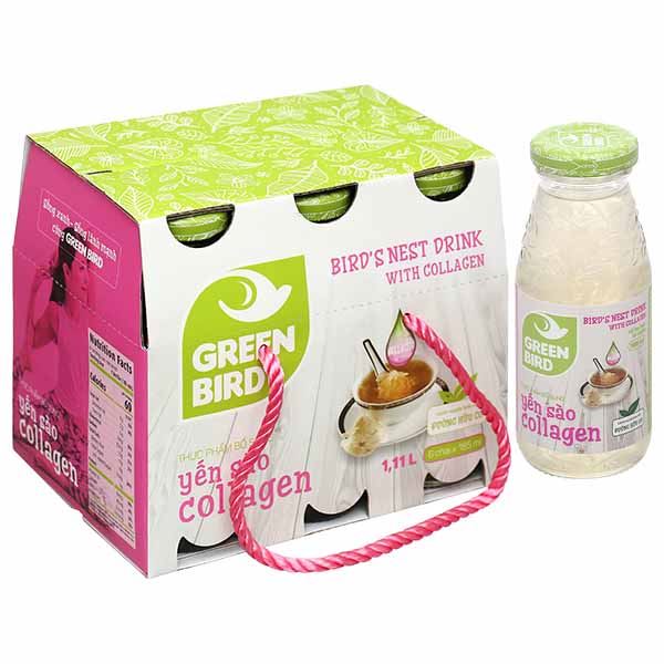 Nước Yến Collagen Green Bird Nutrinest lốc 6 chai x 185ml