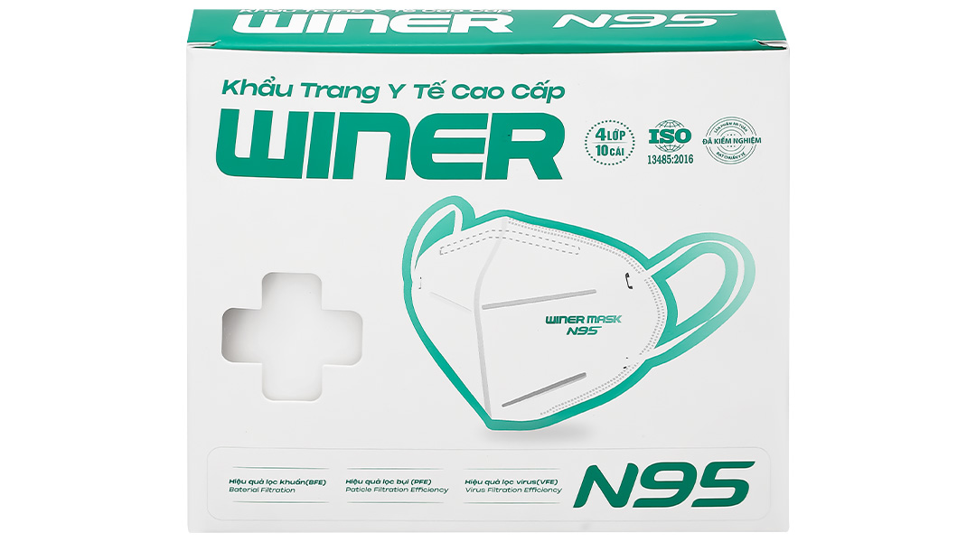 Khẩu trang y tế Winer N95 4 lớp màu trắng hộp 10 cái - 12