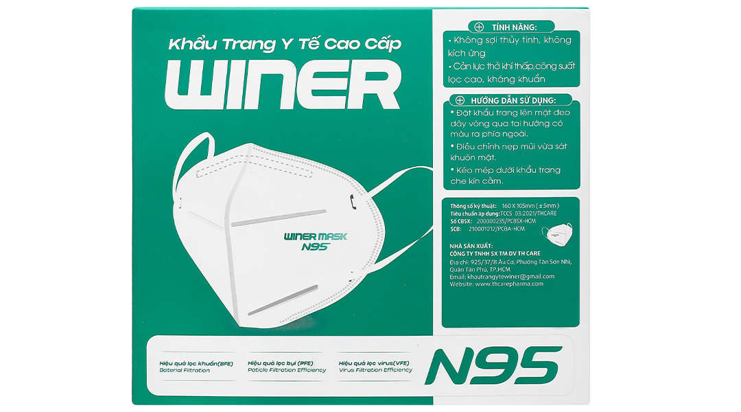Khẩu trang y tế Winer N95 4 lớp màu trắng hộp 10 cái - 13