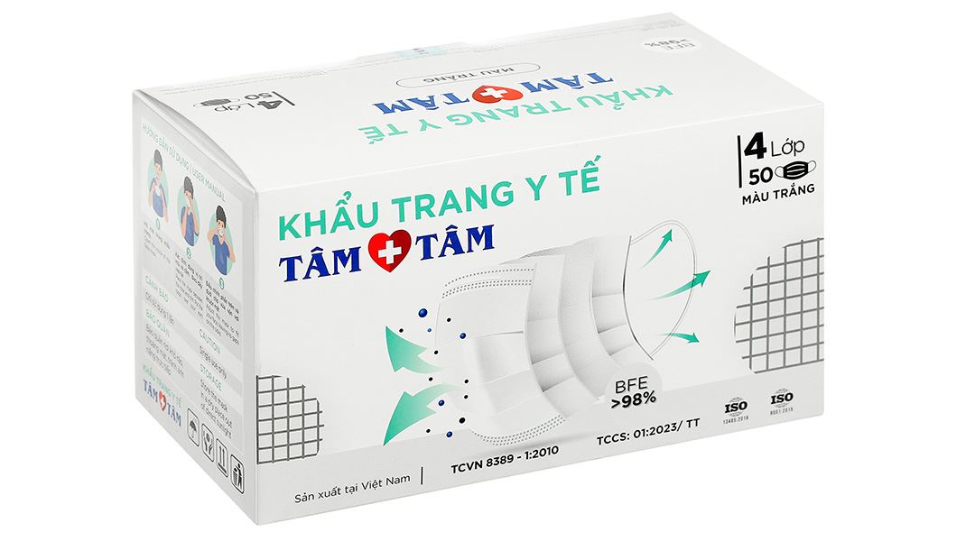 Khẩu trang y tế Tâm Tâm 4 lớp màu trắng