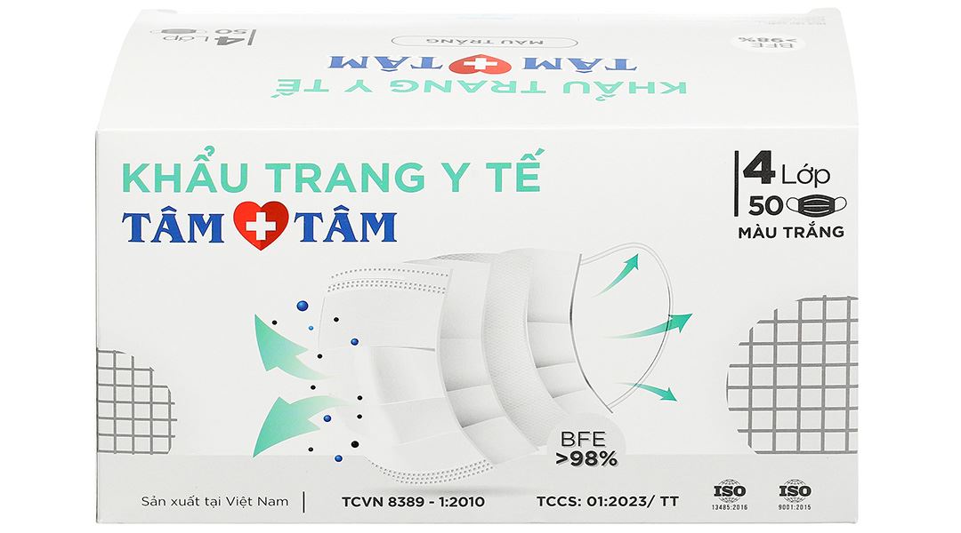 Khẩu trang y tế Tâm Tâm 4 lớp màu trắng