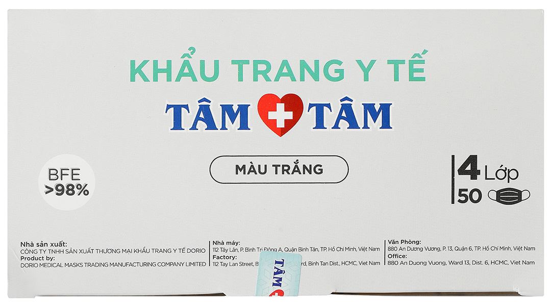 Khẩu trang y tế Tâm Tâm 4 lớp màu trắng