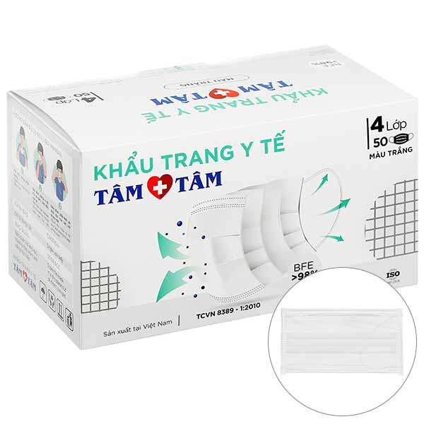 Khẩu trang y tế Tâm Tâm 4 lớp màu trắng hộp 50 cái