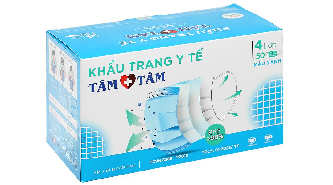 Khẩu trang y tế Tâm Tâm 4 lớp màu xanh