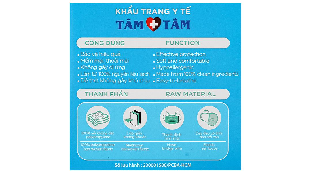 Khẩu trang y tế Tâm Tâm 4 lớp màu xanh