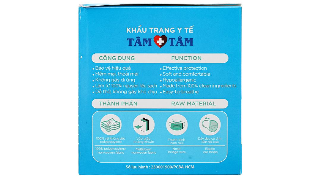 Khẩu trang y tế Tâm Tâm 4 lớp màu xanh