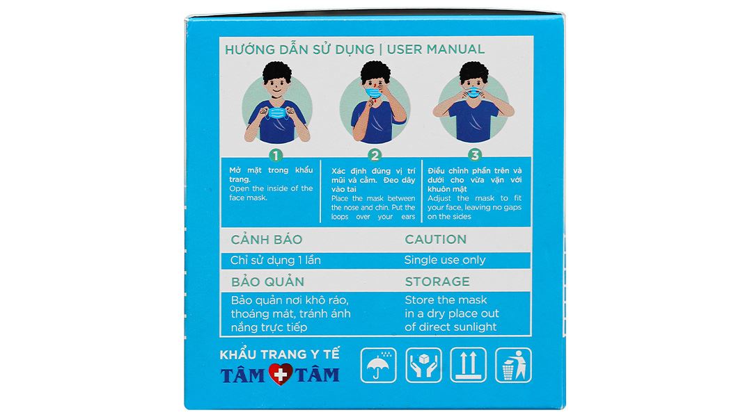 Khẩu trang y tế Tâm Tâm 4 lớp màu xanh