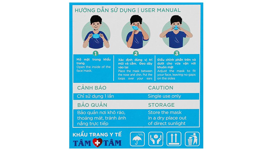 Khẩu trang y tế Tâm Tâm 4 lớp màu xanh