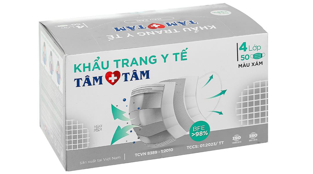 Khẩu trang y tế Tâm Tâm 4 lớp màu xám