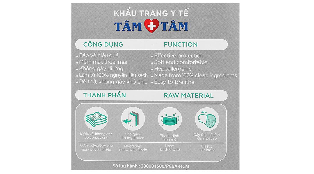 Khẩu trang y tế Tâm Tâm 4 lớp màu xám