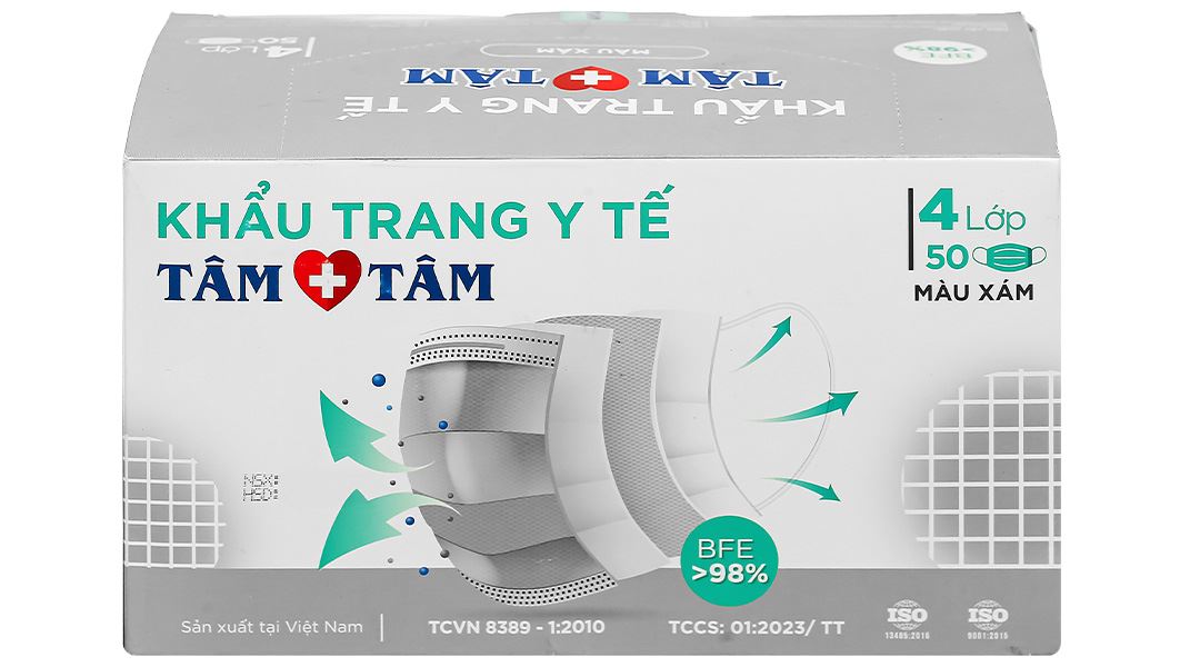 Khẩu trang y tế Tâm Tâm 4 lớp màu xám