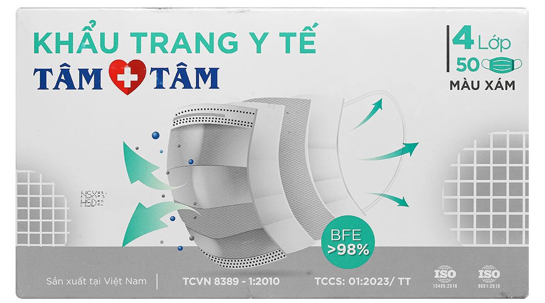 Khẩu trang y tế Tâm Tâm 4 lớp màu xám