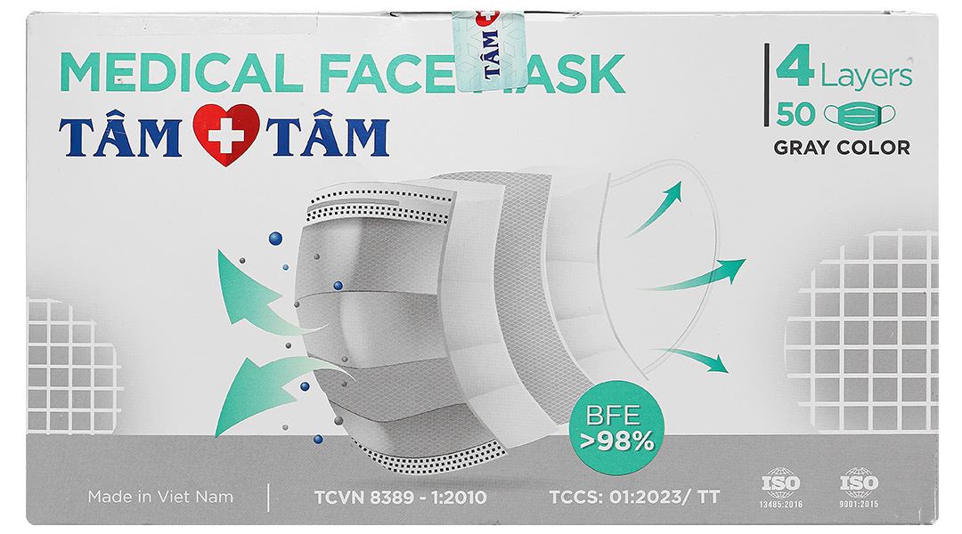 Khẩu trang y tế Tâm Tâm 4 lớp màu xám