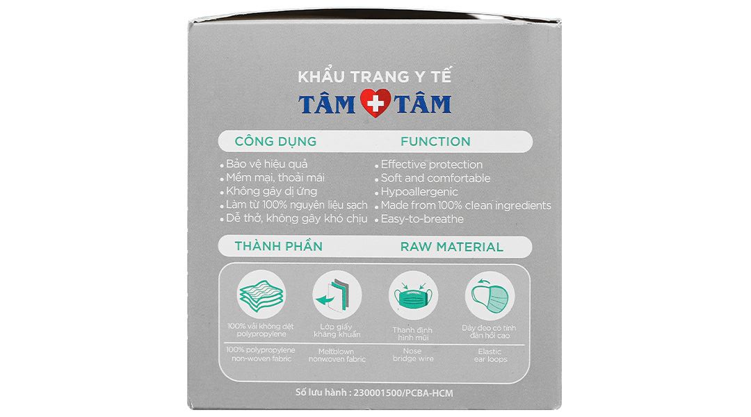 Khẩu trang y tế Tâm Tâm 4 lớp màu xám
