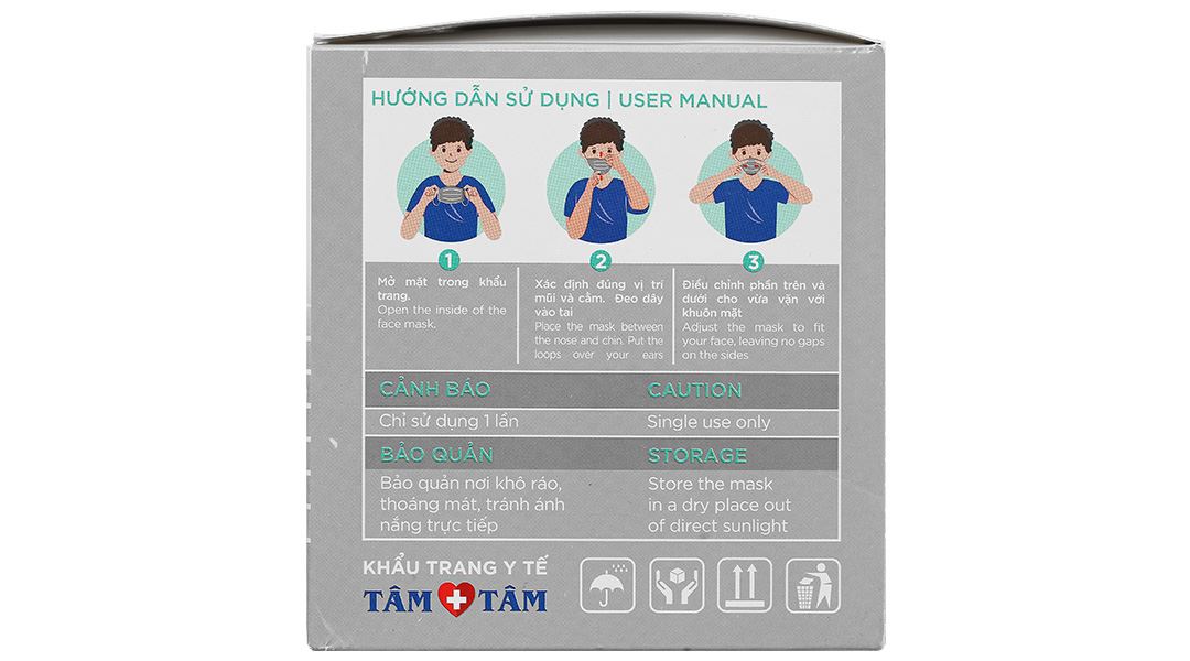 Khẩu trang y tế Tâm Tâm 4 lớp màu xám
