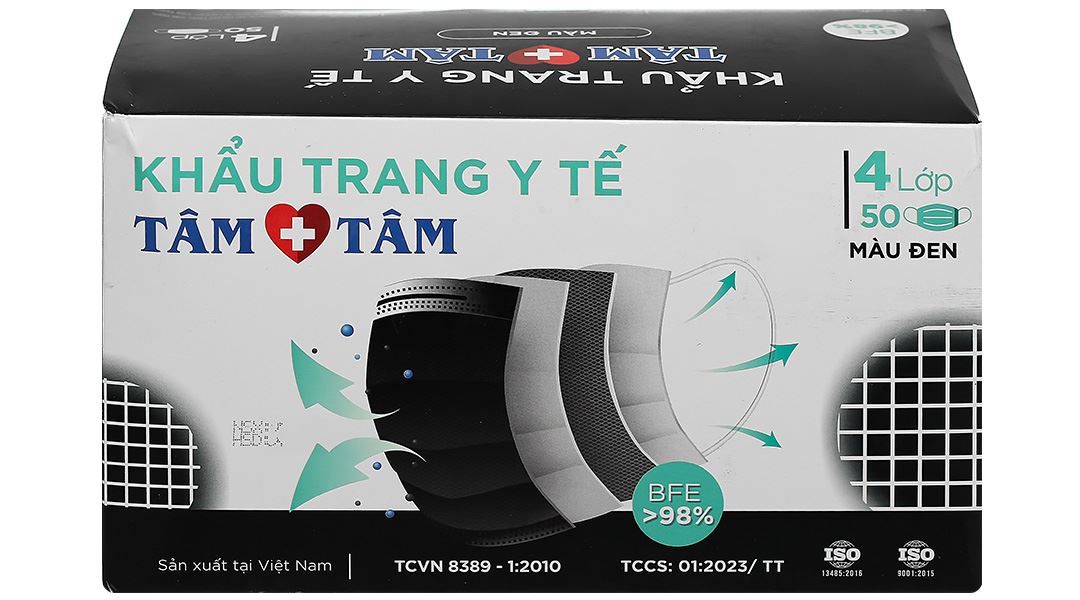 Khẩu trang y tế Tâm Tâm 4 lớp màu đen