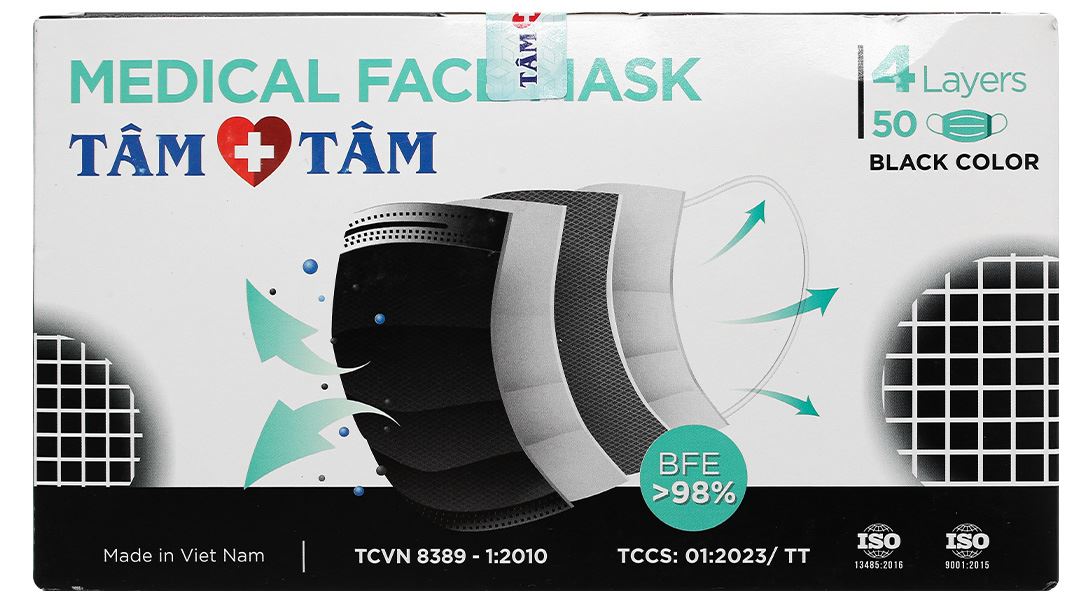 Khẩu trang y tế Tâm Tâm 4 lớp màu đen