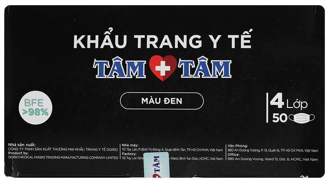 Khẩu trang y tế Tâm Tâm 4 lớp màu đen