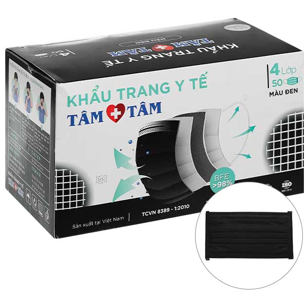 Khẩu trang y tế Tâm Tâm 4 lớp màu đen hộp 50 cái