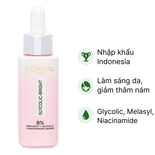 Serum L'Oréal Paris Glycolic-Bright Anti-Dark Spot Brightening sáng da