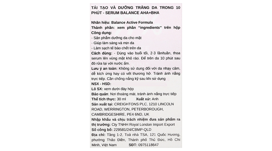 Serum Balance Active Formula AHA + BHA tẩy tế bào chết, làm sáng và mịn ...