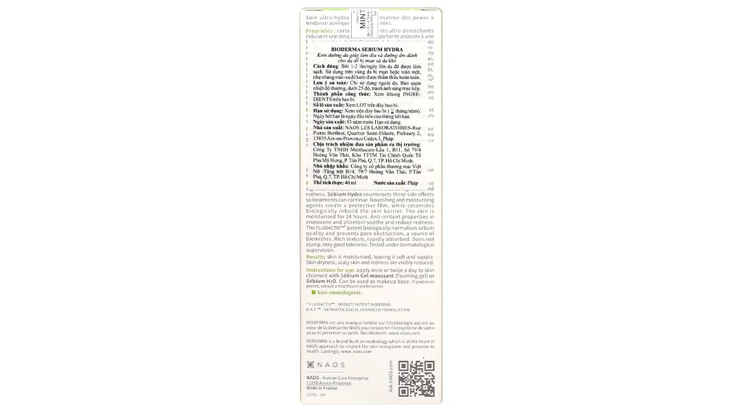 Kem Bioderma Sébium Hydra dưỡng ẩm chuyên sâu, giảm mẩn đỏ