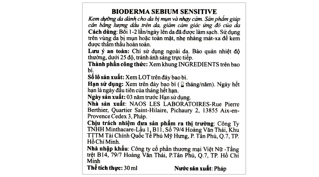Kem Bioderma Sébium Sensitive làm dịu da, giảm mụn viêm