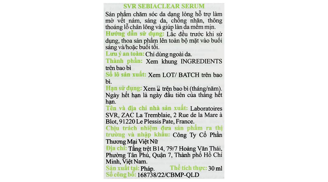 Serum SVR Sebiaclear mờ vết nám, sáng da, chống nhăn