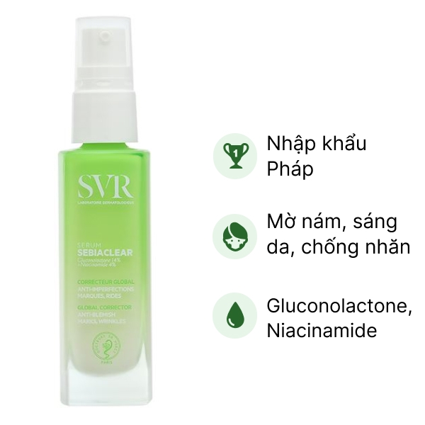 Serum SVR Sebiaclear mờ vết nám, sáng da, chống nhăn chai 30ml