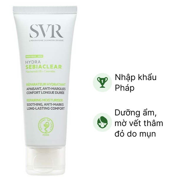 Kem Dưỡng Ẩm SVR Sebiaclear Hydra Làm Mềm Mịn Và Mờ Vết Thâm Sau Mụn 40ml