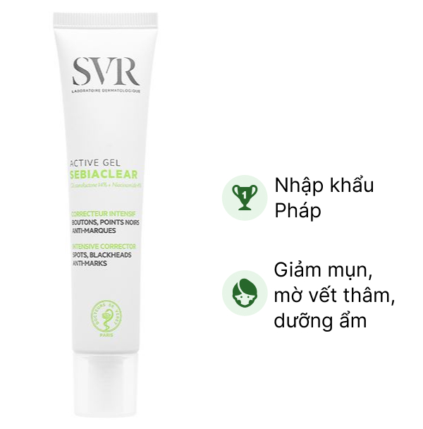 Gel SVR Sebiaclear Active Gel giảm mụn, mờ vết thâm, giảm bóng nhờn tuýp 40ml