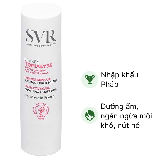 Son dưỡng SVR Topialyse Levres làm mềm mịn môi, ngăn ngừa môi khô, nứt nẻ thỏi 4g