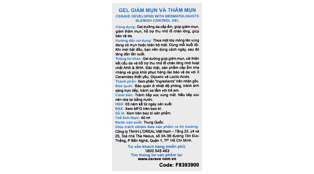 Gel CeraVe Blemish Control giúp giảm mụn và thâm mụn, cấp ẩm cho da